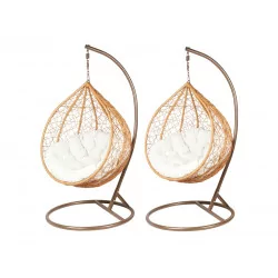 Lot de 2 chaises suspendues de jardin NEST naturel/marron – Assise beige
