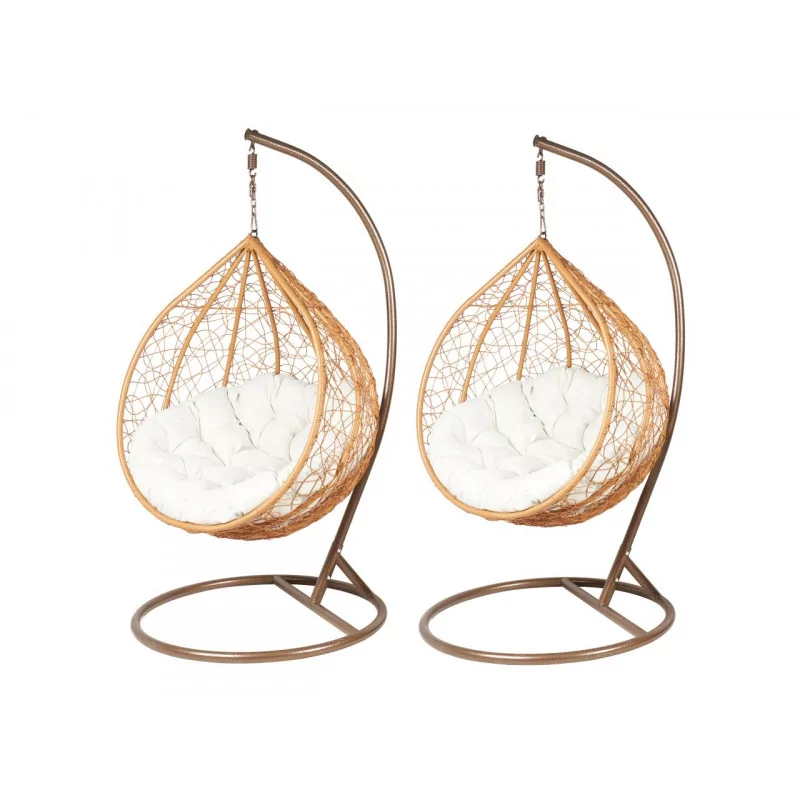Lot de 2 chaises suspendues de jardin NEST naturel/marron – Assise beige | Golddeco