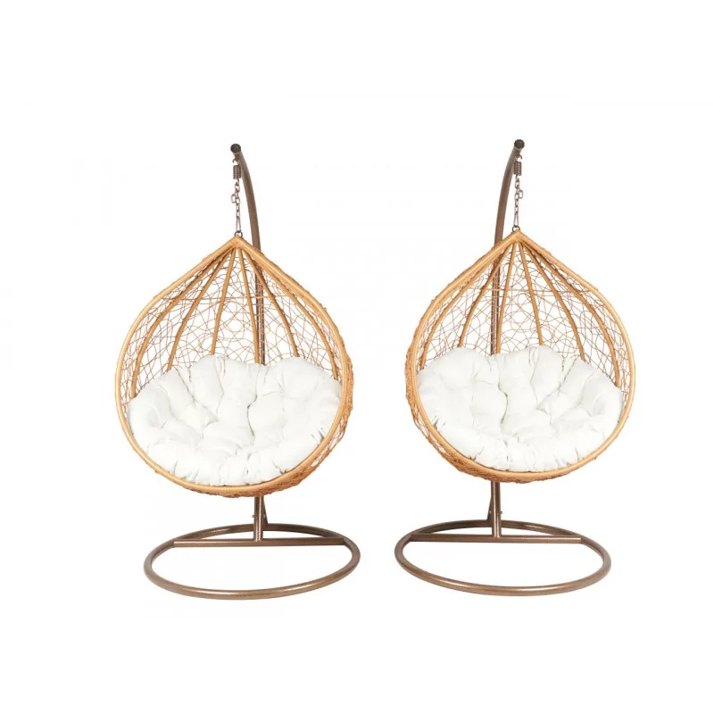 Lot de 2 chaises suspendues de jardin NEST naturel/marron – Assise beige | Golddeco