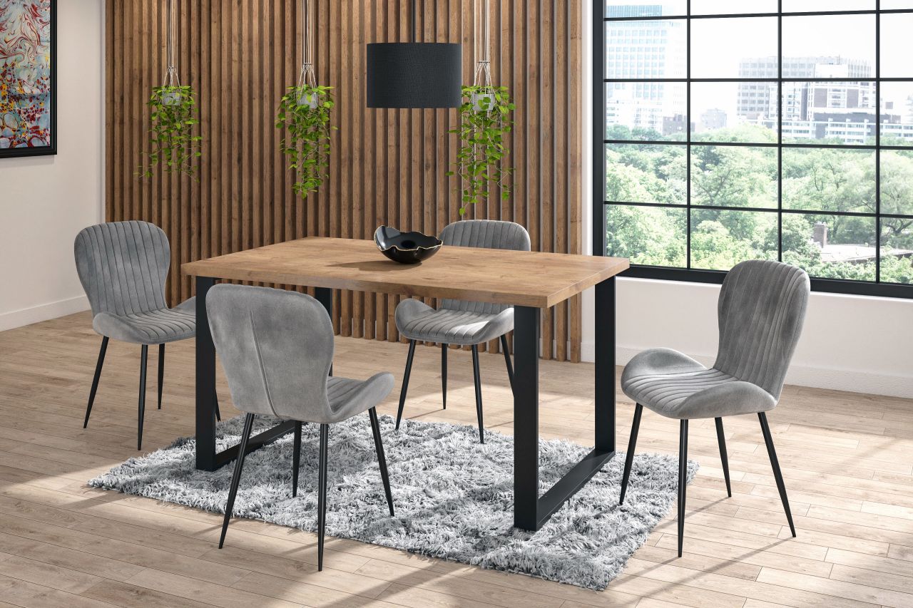 Chaise Harbour en velours gris perle – Pieds métal noir