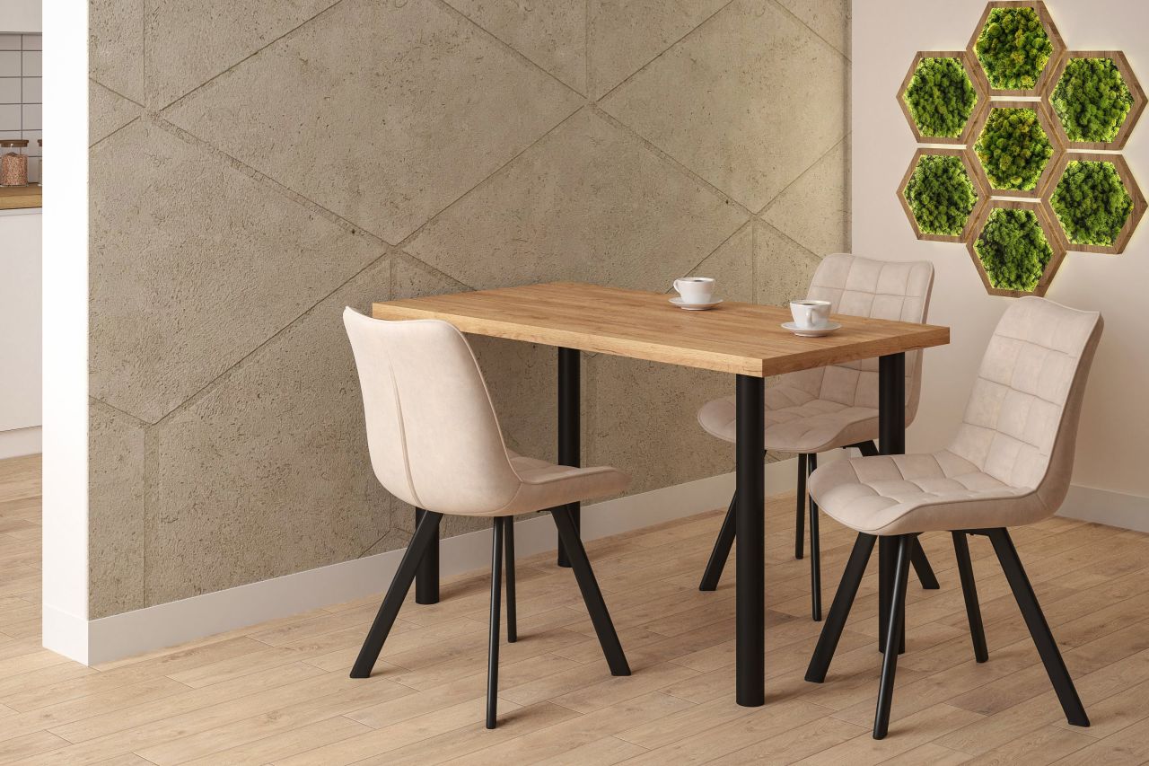 Chaise London en velours beige champagne – Pieds métal noir