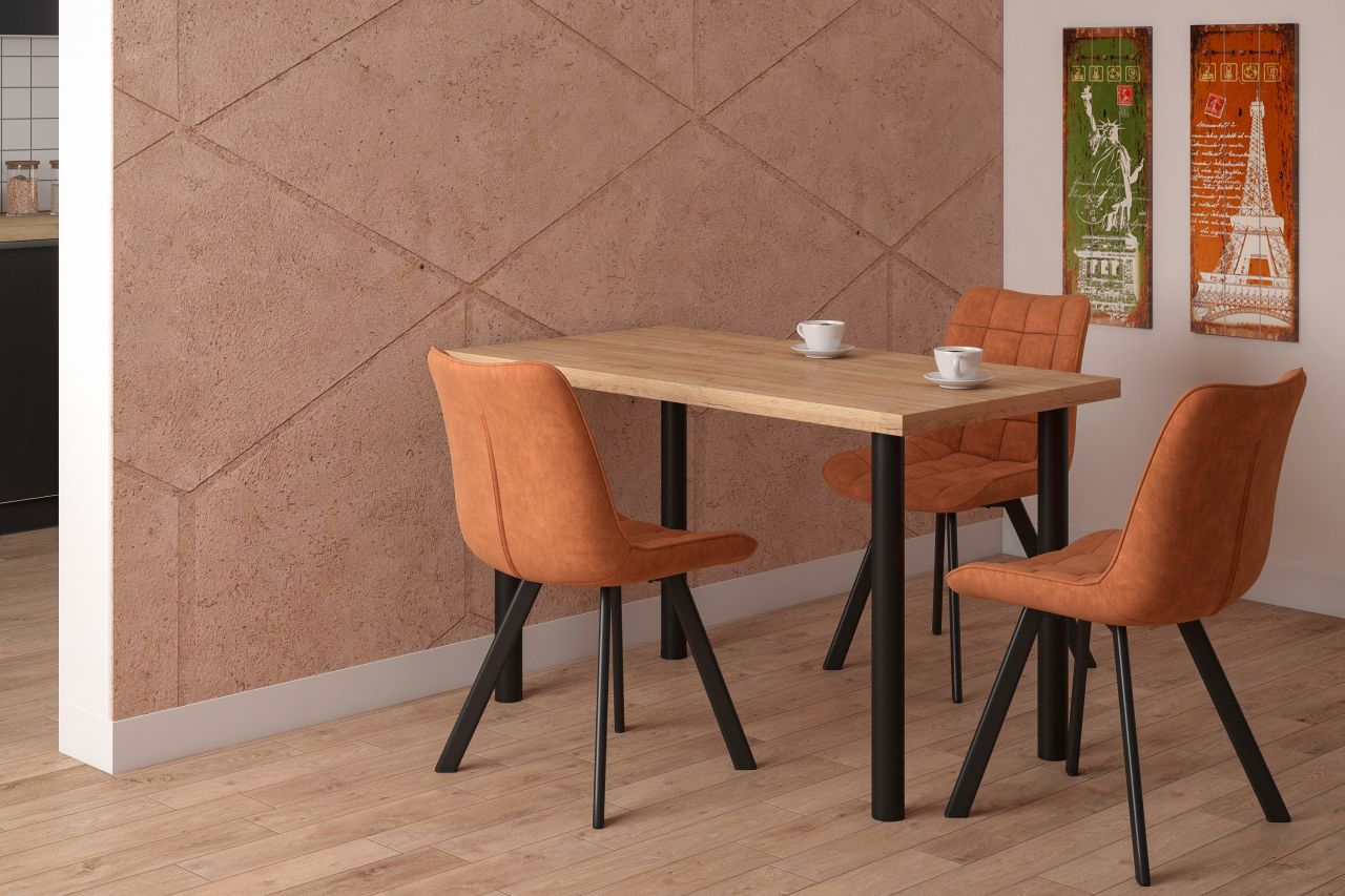 <h2>Chaise London en velours cannelle – Design contemporain et confort Golddeco</h2> <p>Inspirée du style urbain chic, la <strong>chaise London</strong> apporte chaleur et caractère à votre espace. Son <strong>velours doux coloris cannelle</strong> offre un toucher soyeux et une assise moelleuse, tandis que son dossier capitonné crée un effet graphique et raffiné.</p> <h2>Confort et durabilité au rendez-vous</h2> <p>Dotée d’un <strong>rembourrage généreux</strong> et d’une forme ergonomique, la chaise London garantit un excellent maintien. Les <strong>pieds en métal thermolaqué noir</strong>, légèrement évasés, assurent une stabilité irréprochable et un style affirmé.</p> <h2>Caractéristiques techniques</h2> <ul> <li><strong>Revêtement :</strong> velours capitonné</li> <li><strong>Structure :</strong> métal noir thermolaqué</li> <li><strong>Largeur d’assise :</strong> 46 cm</li> <li><strong>Hauteur d’assise :</strong> 48 cm</li> <li><strong>Hauteur totale :</strong> 84 cm</li> <li><strong>Profondeur d’assise :</strong> 42 cm</li> </ul> <h2>Les atouts Golddeco</h2> <ul> <li><strong>Design géométrique :</strong> capitonnage carré élégant.</li> <li><strong>Confort supérieur :</strong> dossier rembourré et assise ergonomique.</li> <li><strong>Structure solide :</strong> pieds métal noir, finition thermolaquée mate.</li> <li><strong>Style polyvalent :</strong> s’accorde avec les tables en bois clair, noir ou marbre.</li> </ul> <h2>Astuce Golddeco</h2> <p>La <strong>chaise London cannelle</strong> s’harmonise à merveille avec une table ronde en aspect chêne ou une table en métal pour un effet industriel chic.</p>