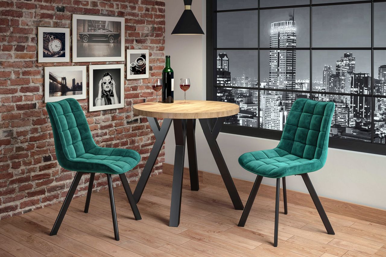 Chaise London en velours vert émeraude – Pieds métal noir