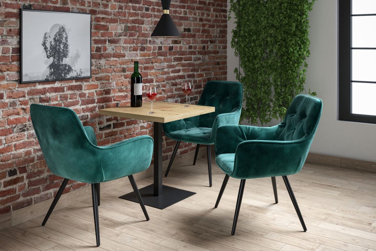 Chaise Milano en velours vert émeraude – Pieds métal noir