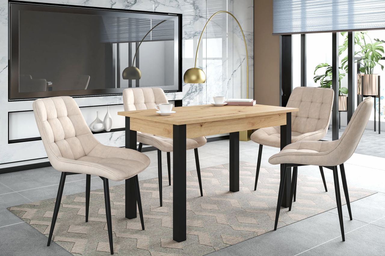 Chaise Victor en velours beige – Pieds noirs