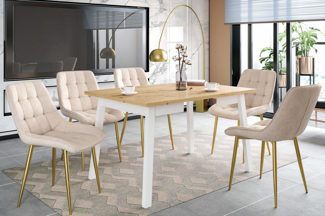 Chaise Victor en velours beige champagne – Pieds dorés chromés