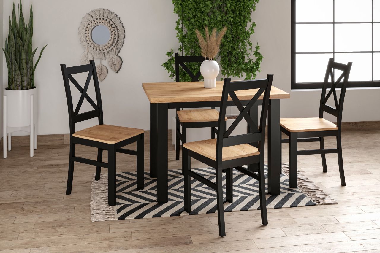 Chaise en bois noir avec assise aspect chêne doré – Style scandinave