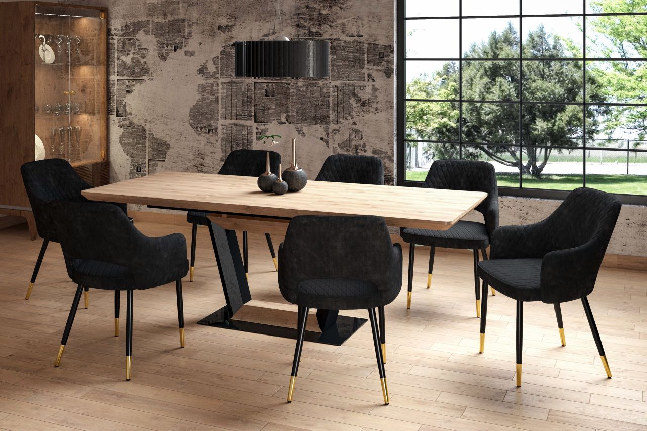 Chaise Madrid en velours noir – Pieds noir et doré