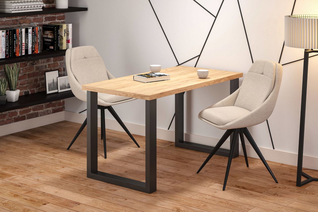 Table Naples – Plateau aspect chêne doré & pieds noirs rectangulaires