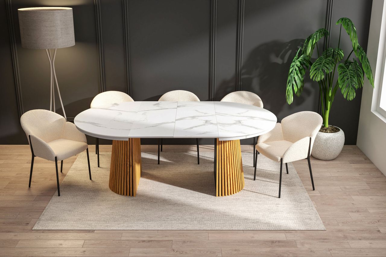 Table Spine Marbre Blanc extensible effet marbre blanc & aspect chêne