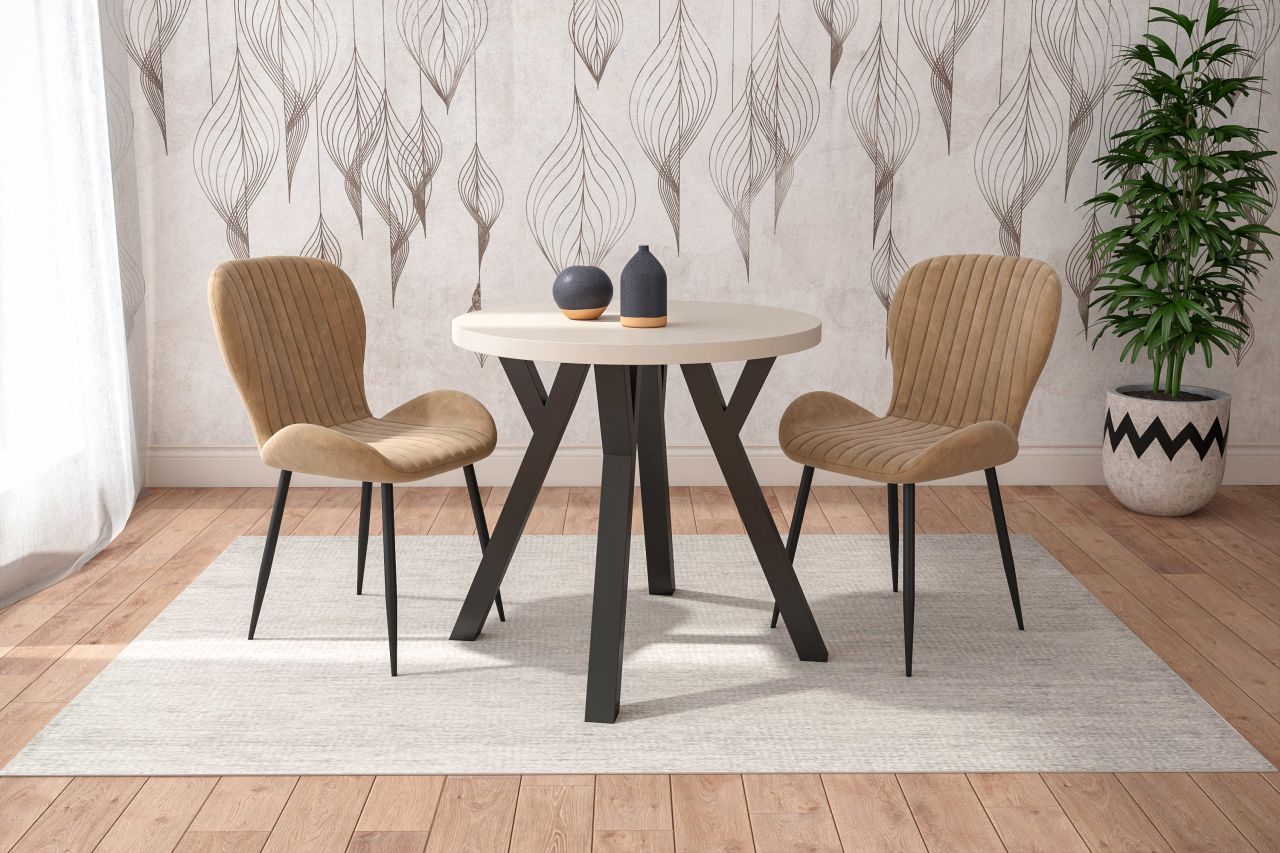 Table ronde DAX – coloris cachemire & pieds noirs